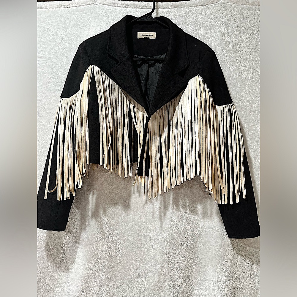 Saints and Hearts faux suede fringe jacket